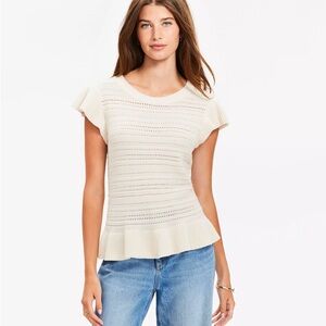 LOFT Ivory Knit Flutter Sleeve Blouse